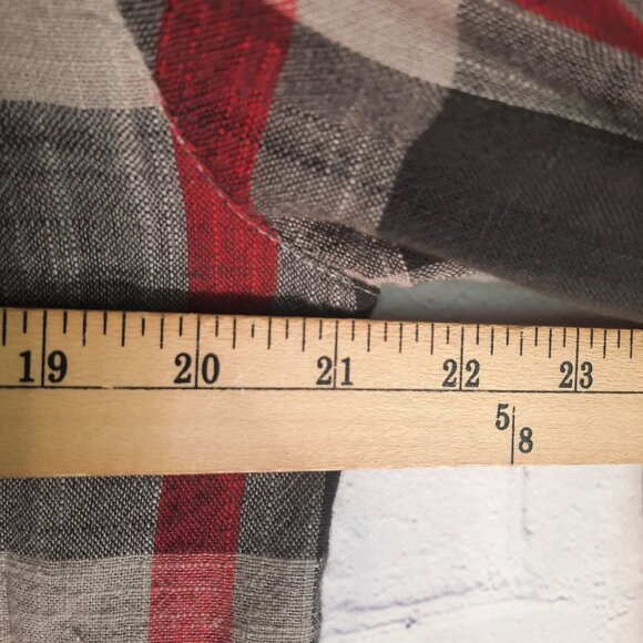 Free People Peppy In Plaid Gray Red Button Up Ruffle Back Oversized Blouse - Picture 8 of 11